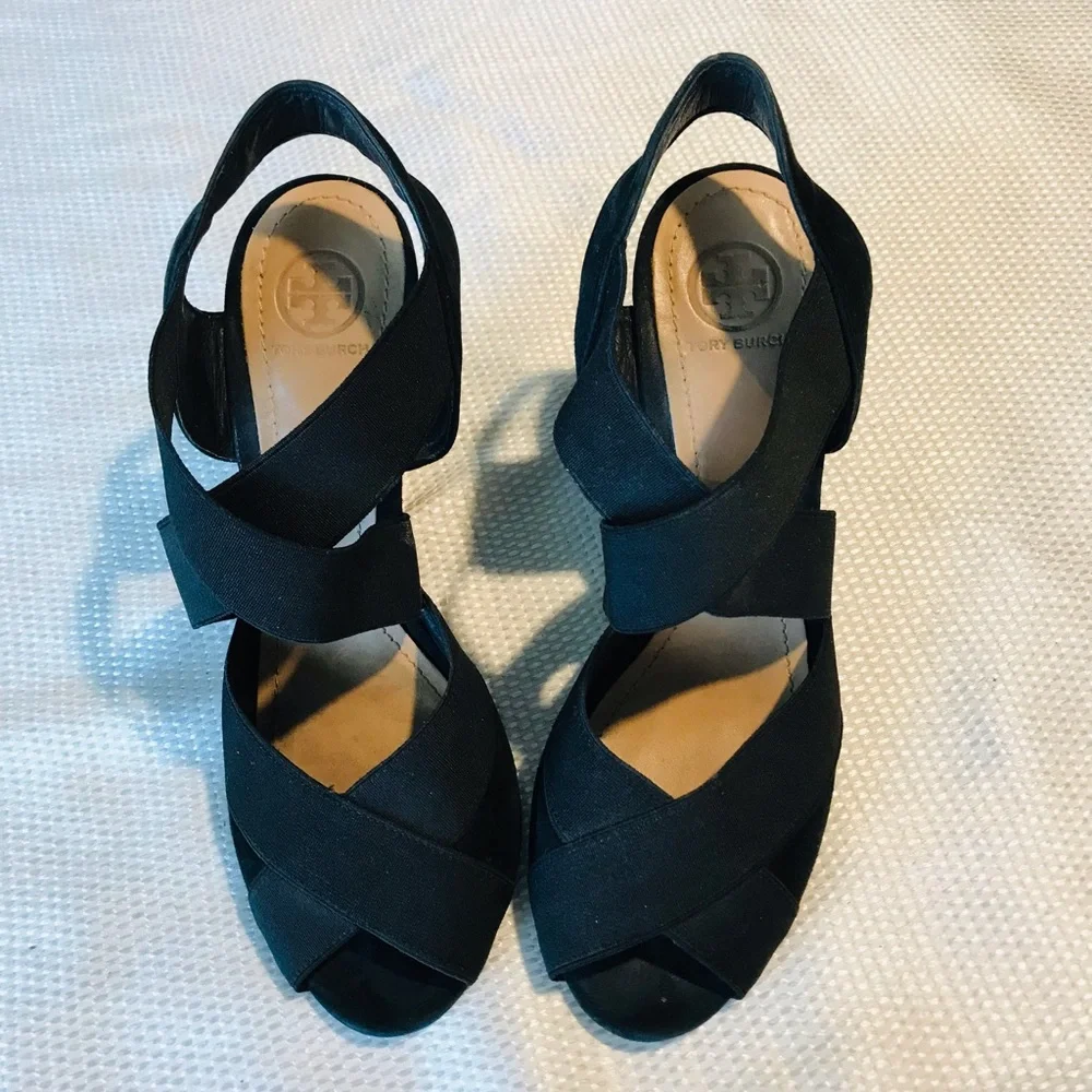 Tory Burch suede Black Wedge Sandals